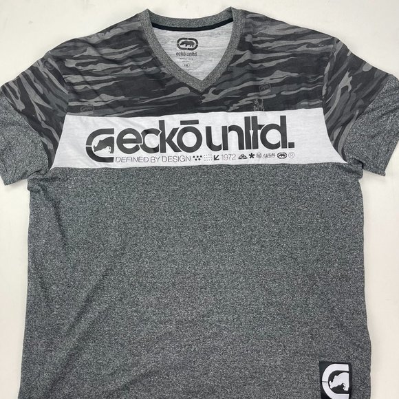 ecko unltd Men's Size 2XL Gray Black Graphic Logo V-Neck Short Sleeve Shirt NEW - Picture 2 of 11